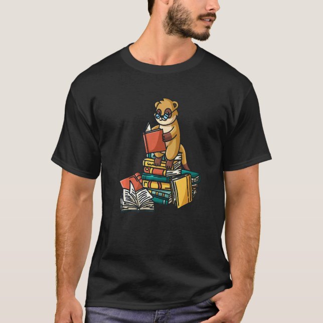 Bok Meerkat Sitta på Bokar Bok Mask T Shirt (Framsida)