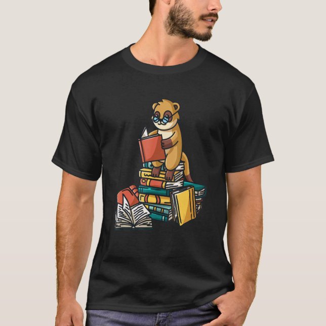 Bok Meerkat Sitta på Bokar Bok Mask T Shirt (Framsida)