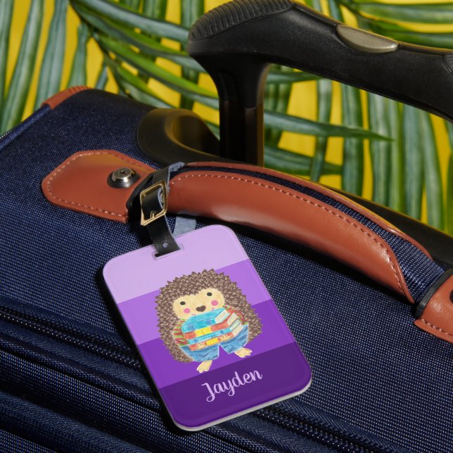 Bok Nerd Hedgehog Lila Hues Kid Bag Märkre Bagagebricka (Framsida Insitu 1)