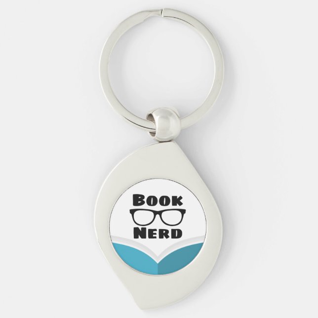 Bok Nerd Swirl Silverfärgad Nyckelring (Framsidan)