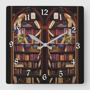 Bok Nook Bookshelves Fyrkantig Klocka