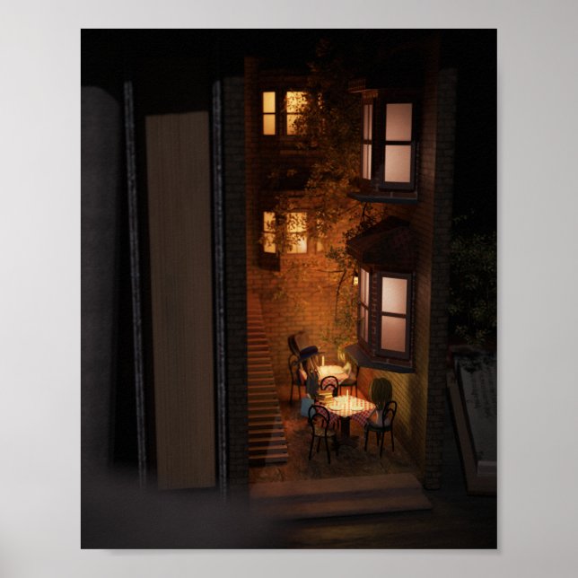 Bok nook diorama - lilla café poster (Framsidan)
