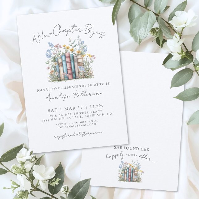 Bok Ny Kapitel Blommig Bröllopsdusch Inbjudan (Book New Chapter Floral Bridal Shower Invitation)