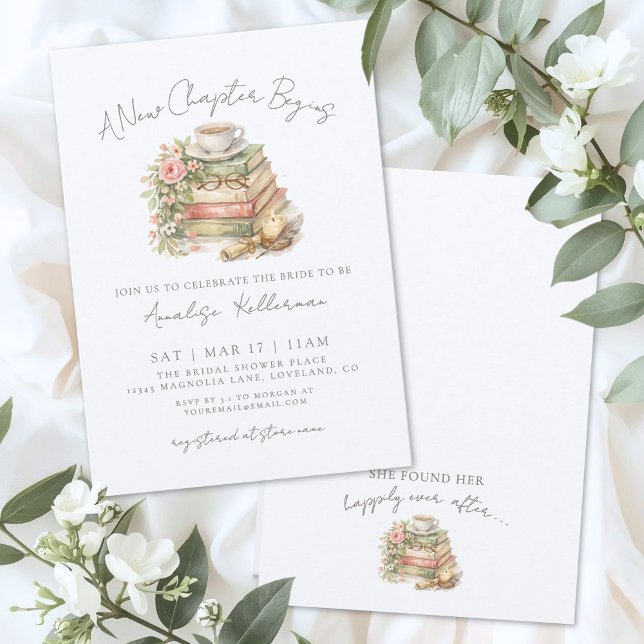 Bok Ny Kapitel Blommig Bröllopsdusch Inbjudan (Book New Chapter Floral Bridal Shower Invitation)