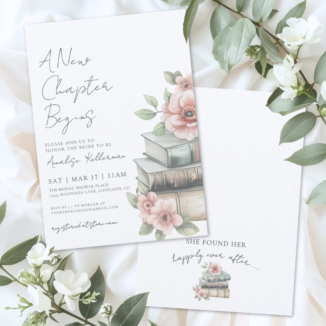 Bok Ny Kapitel Bröllopsdusch med blommor Inbjudningar (Book New Chapter Floral Bridal Shower Invitation)
