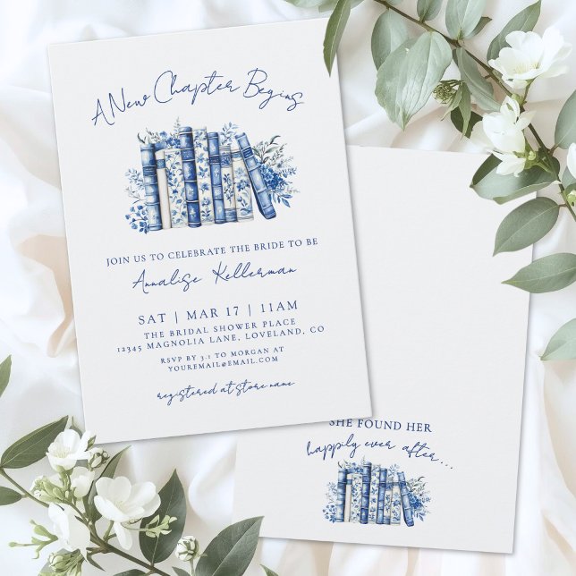 Bok Ny Kapitel Bröllopsdusch med blommor Inbjudningar (Book New Chapter Floral Bridal Shower Invitati Invitation)
