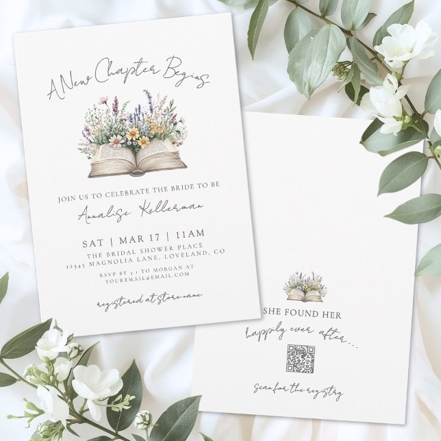 Bok Ny Kapitel Bröllopsdusch med blommor Inbjudningar (Book New Chapter Floral Bridal Shower Invitation)