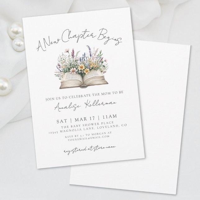 Bok Ny Kapitel Wildflower Baby Shower Inbjudningar (Book New Chapter Wildflower Baby Shower Invitation)