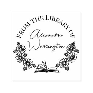 Bok och botaniska Daisy #1 Bibliotek Script Namn Självfärgande Stämpel