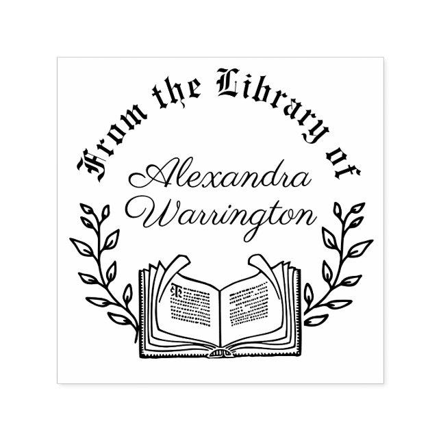 Bok och botaniskt Grenar #3 Bibliotek-skript Namn Självfärgande Stämpel (Design)