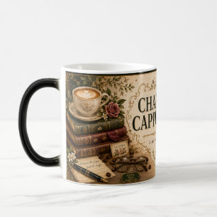 Bok- och cappuccinokopp för läsare magisk mugg