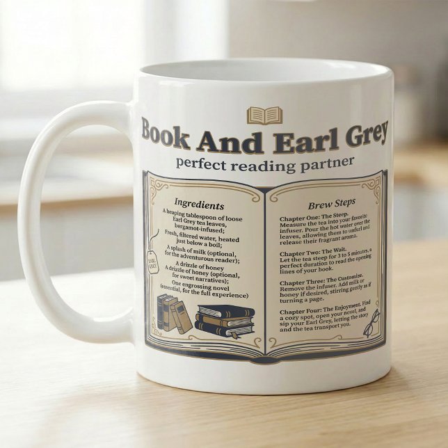 Bok och Earl Grey Te Recept Kaffemugg (Skapare uppladdad)