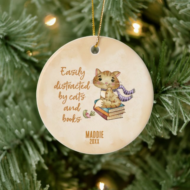 Bok- och kattälskare  julgransprydnad keramik (Träd)