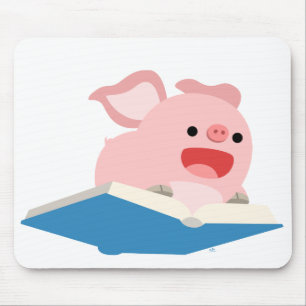 Bok och Tecknad Gris Mousepad Musmatta