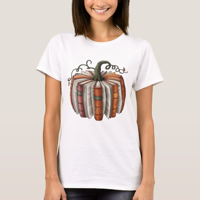 Bok Pumpkin Halloween Literary T-Shirt (Framsida)