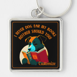 Bok Puppy Hund Ear Humor Fyrkantig Silverfärgad Nyckelring