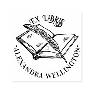 Bok & Quill Ex Libris Bibliotek Boknamn Rund Självfärgande Stämpel