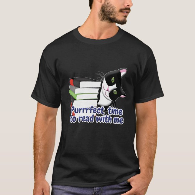 Bok Reader Cat T Shirt (Framsida)