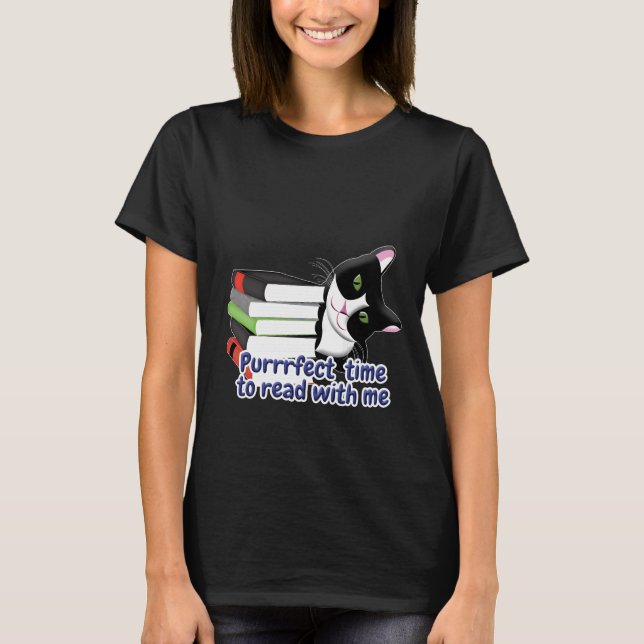 Bok Reader Cat T Shirt (Framsida)