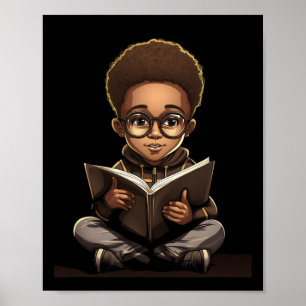 Bok Reading Afro African American Reader Bookworm Poster