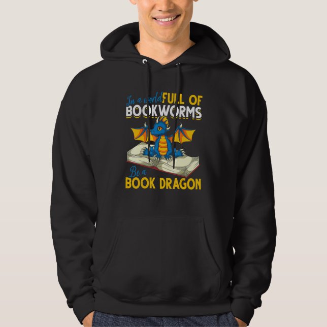 Bok Reading Bookworm Librarian Cute Bok Dragon Hoodie (Framsida)