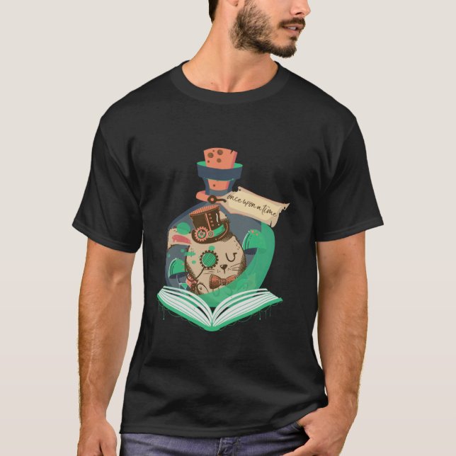 Bok Reading Graphic Magic Rabbit Steampunk Magica T Shirt (Framsida)