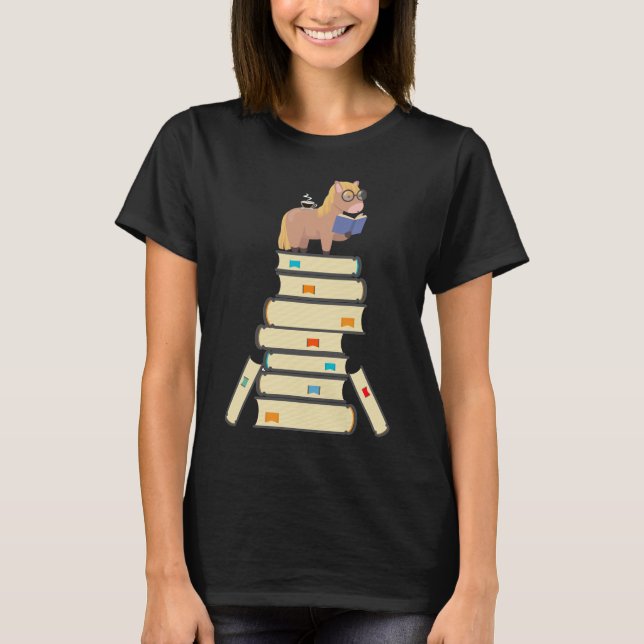 Bok Reading Pony Tea Coffee Kawaii Bookworm Horse T Shirt (Framsida)