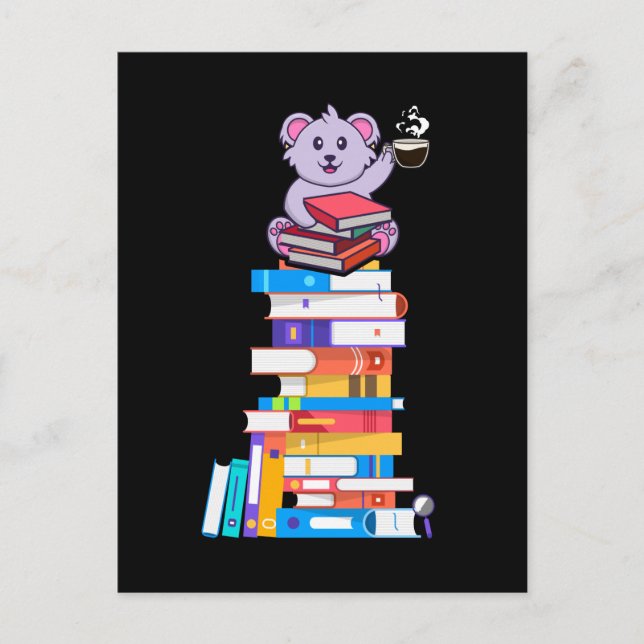 Bok Reading Tea Coffee Kawaii Bookworm Koala Vykort (Framsida)