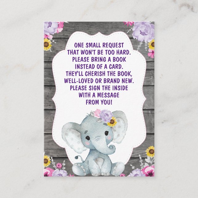 Bok Request Card Girl Elephant Rosa Lila Gult  Tilläggskort (Framsida)