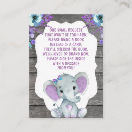 Bok Request Card Girl Elephant Shower Lila Teal Tilläggskort