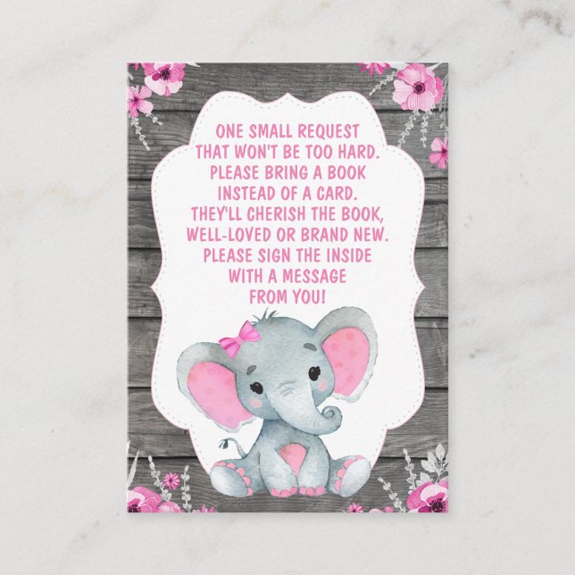 Bok Request Card Girl Elephant Shower Tilläggskort (Framsida)