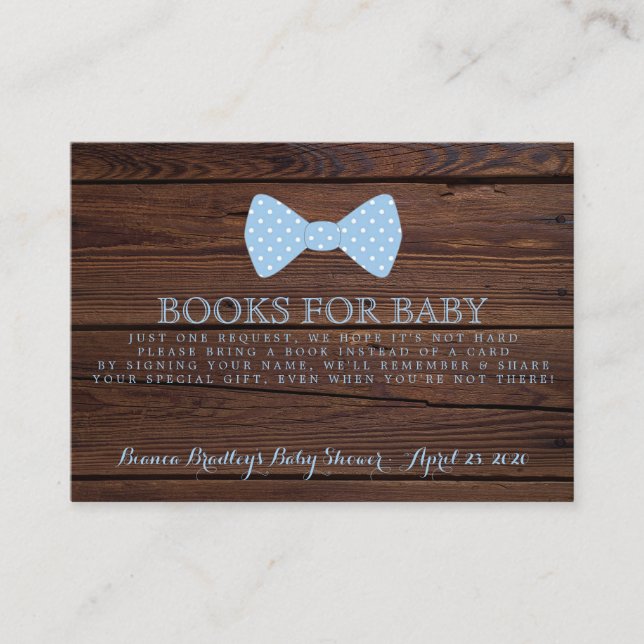 Bok Request Little Man Baby Shower Rustic Bowtie Tilläggskort (Framsida)