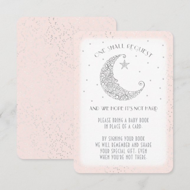 Bok Request Måne Star Baby Shower Silver Rosa  Inbjudningar (Fram/baksida)