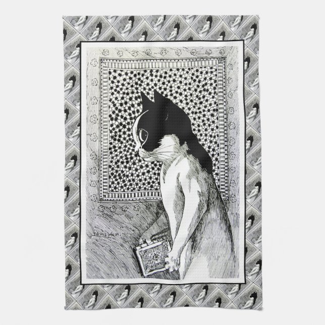 Bok som älskar handduken för kattkonstTea Kökshandduk (Vertikal)