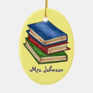Bok Stack Librarian Lacher Reading Education Julgransprydnad Keramik