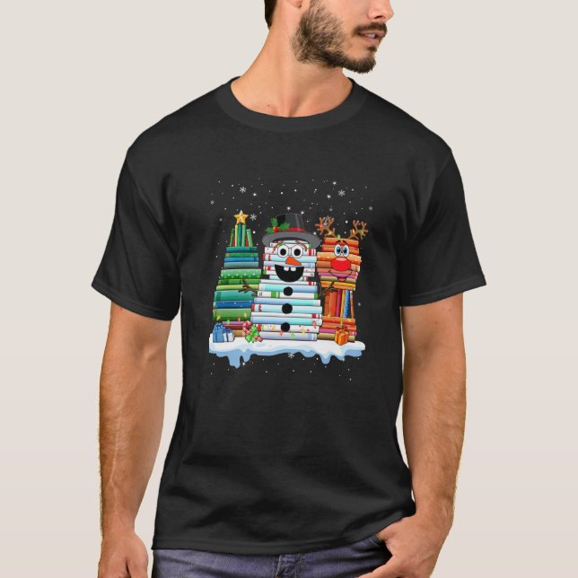 Bok Stack Reindeer vid Älskare i Librarian Bok T Shirt (Framsida)