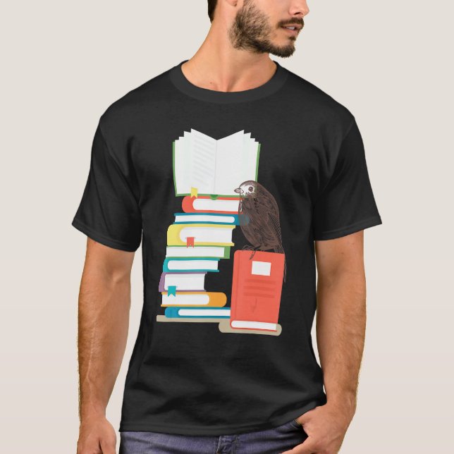 Bok  T-shirts Fågel Läsning Böcker Rolig Trädgårds (Framsida)