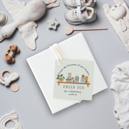 Bok Them Shelf Baby Shower Grönt Neutralt Gåvor Etiketter