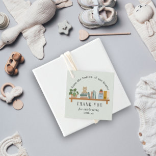 Bok Them Shelf Baby Shower Grönt Neutralt Gåvor Etiketter