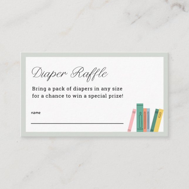 Bok Theme Baby Shower Diaper Raffle Biljett Tilläggskort (Framsida)
