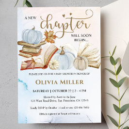 Bok Theme Fall Blue Pumpkin Baby Shower Inbjudningar