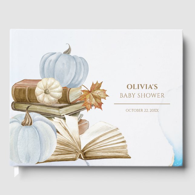 Bok Theme Pumpkin Baby Shower Blue Guest Bok (Framsida)