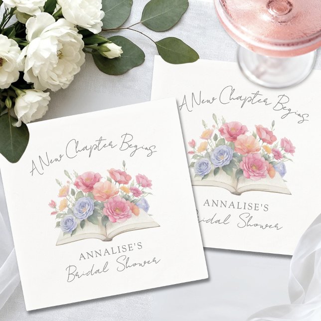 Bok Vattenfärg Blommig Bröllopsdusch Pappersservett (Book Watercolor Floral Bridal Shower Napkins)