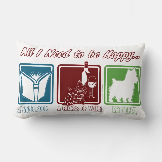 Bok, Vin och Yorkie Lumbarkudde (Framsida)