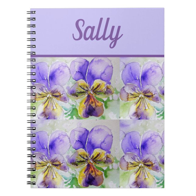 Bok Viola Lila Flower Watercolor Womans Art Anteckningsbok (Framsidan)