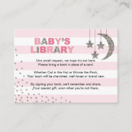 Bok-visitkort för baby bibliotek rosa silver tilläggskort