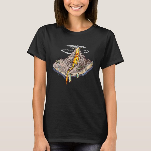 Bok Volcano Fantasy Novel Bokar Bok Reading T Shirt (Framsida)