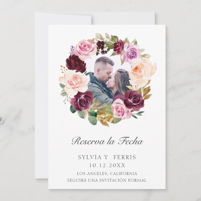 Boka datum Lila Blommig Foto Spanska Spara Datumet (Framsida)