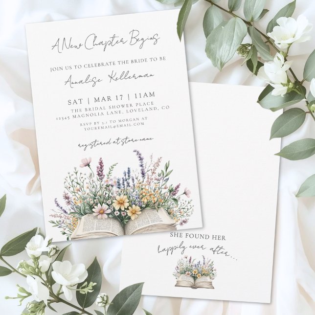 Boka Ny Kapitel Bröllopsfest Wildflower Inbjudningar (Book New Chapter Wildflower Bridal Shower Invitation)