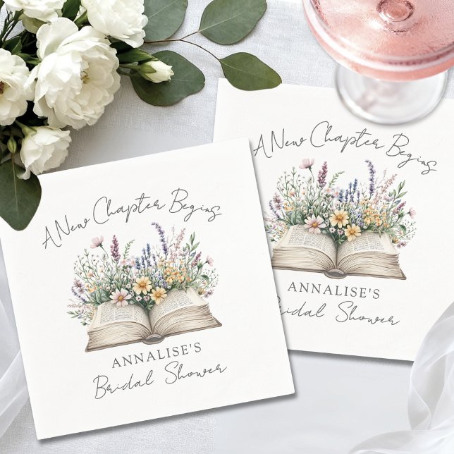 Boka Ny Kapitel Bröllopsfest Wildflower Pappersservett (Book New Chapter Wildflower Bridal Shower Napkins)